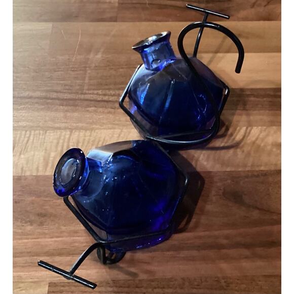 Hummingbird Feeder Par-A-Sol Parasol Bouquet Hand Blown Glass 2 Blue Vintage - Picture 2 of 10